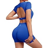SUUKSESS 2 Piece Workout Sets for Women Open Back Gym Sets Woman Gym Shorts Pilates Crop Tops