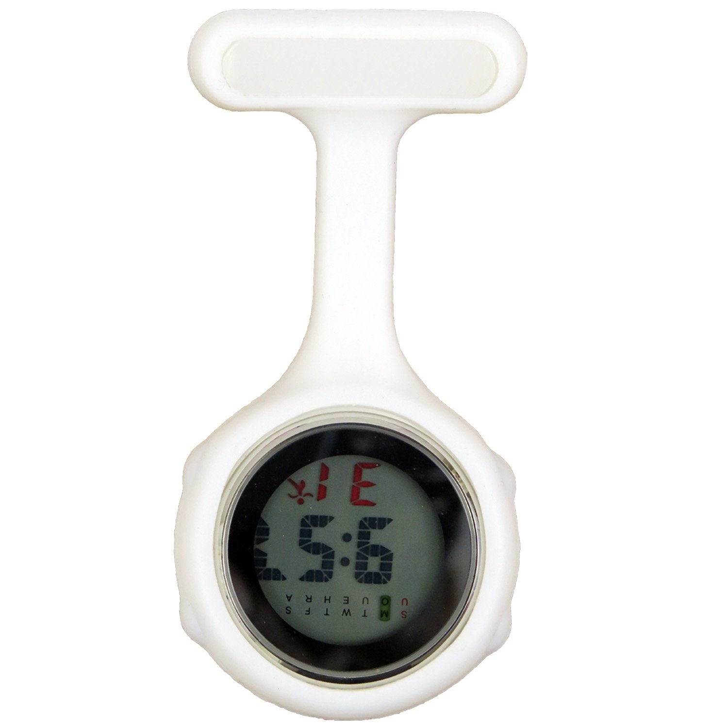 Digital Nurse Watch Fob For Women Men Multi Function Infection Control Design Silicone Nurses/Brooch/Tunic/Fob/Pocket/Carabiner Watch With Pin/Clip-On Nurse Doctor Paramedic Watch With Light White