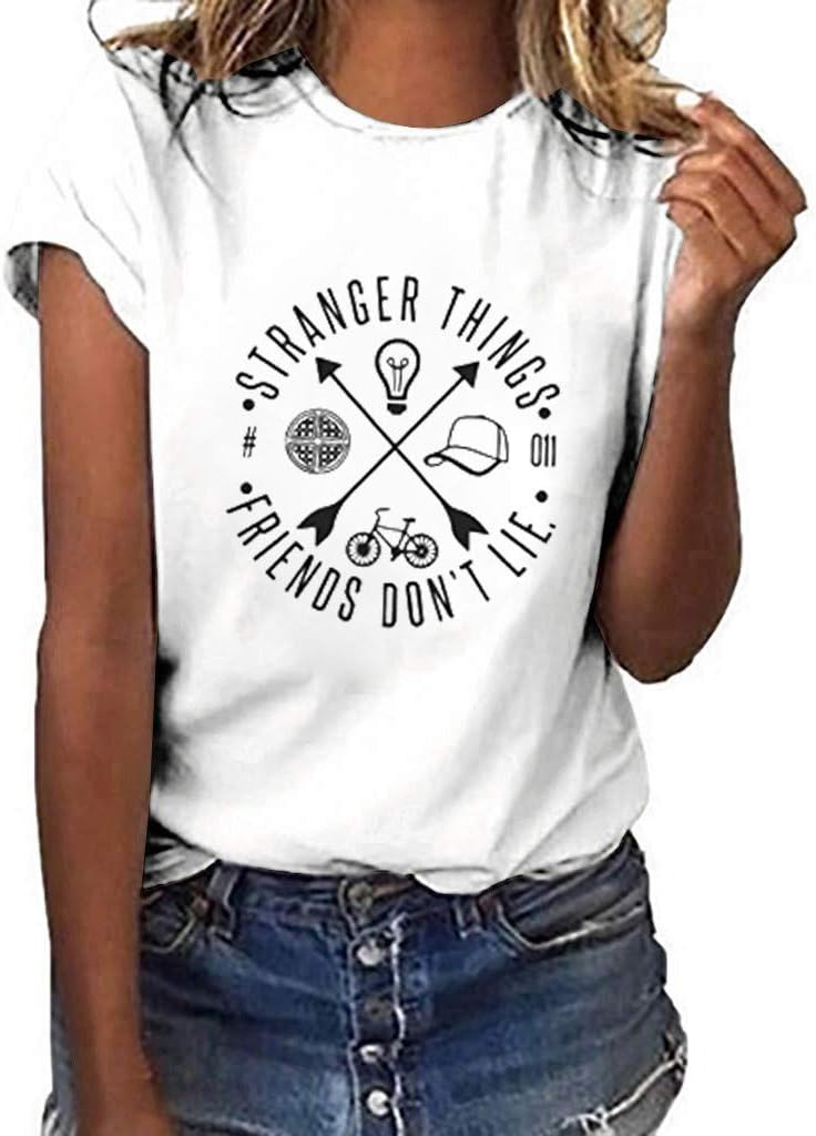 Mikilon Women Dress Mikilon Women T-Shirts Girl Tops Tee - Stranger Things Friends Don'T Lie