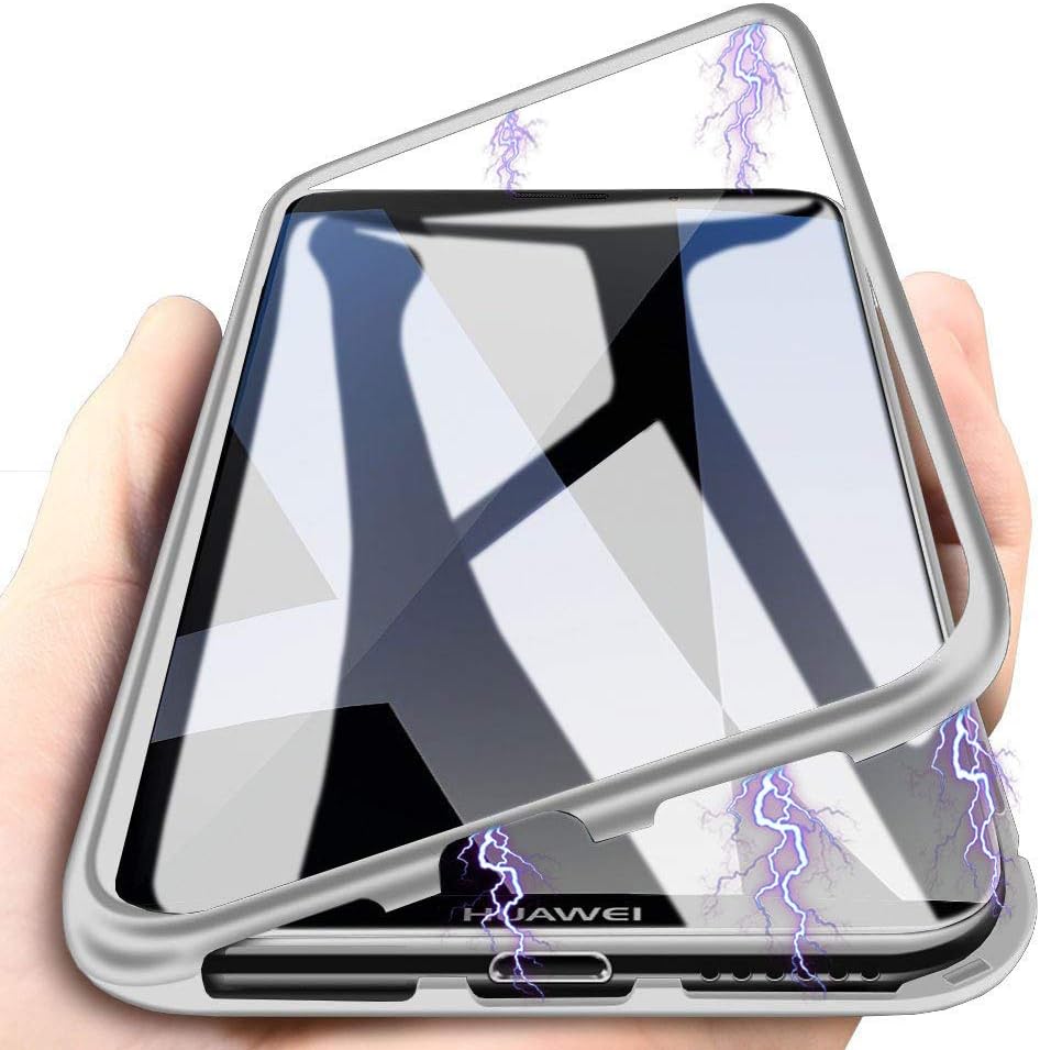 Colala Huawei Mate 10 Lite Magnetic Case, Magnetic Adsorption Technology Metal Frame Case Aluminum 9H Tempered Glass Back Cover [Support Wireless Charging] for Huawei Mate 10 Lite - Silver