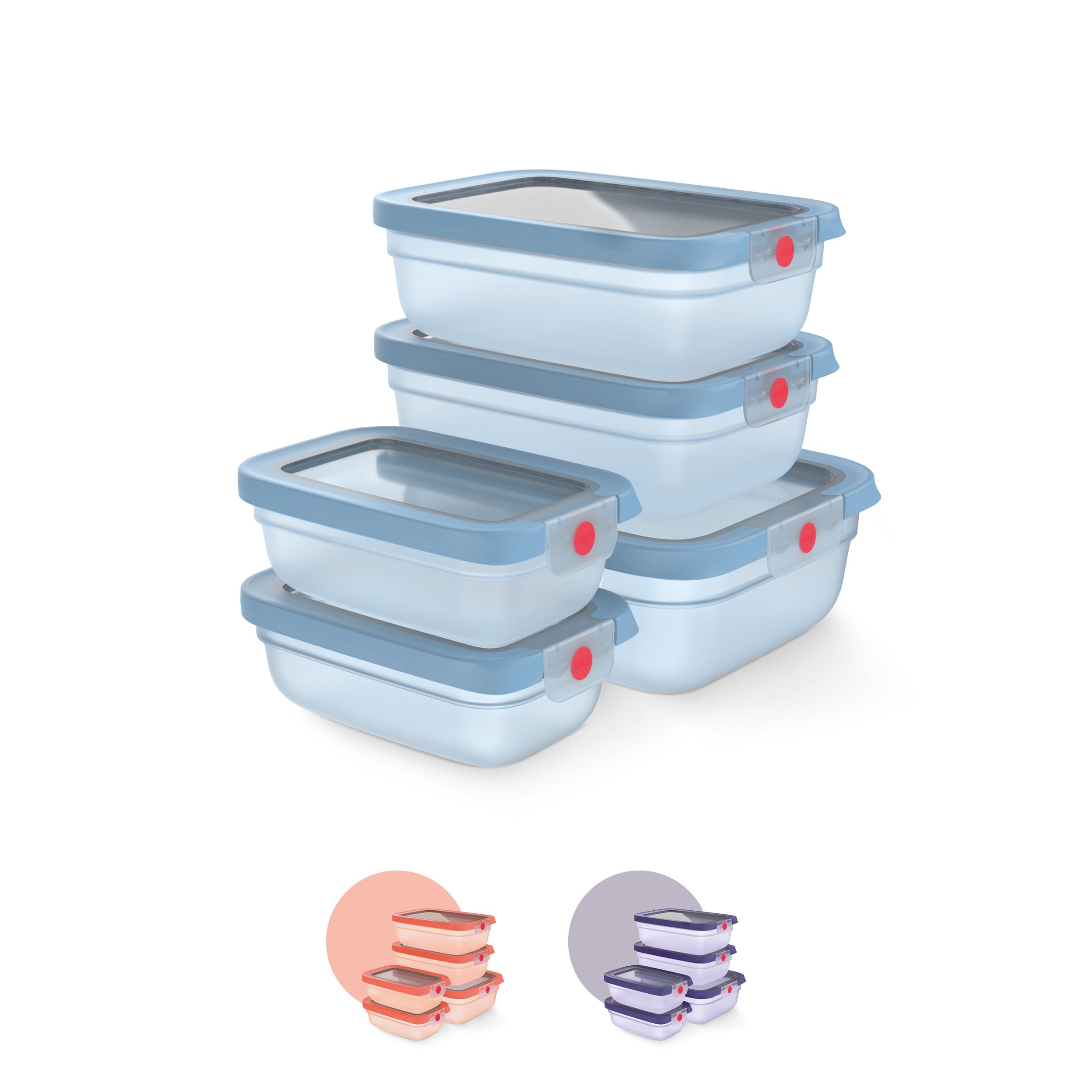 Emsa oneClick Frischhaltedosen, 5-teiliges Set, 2x0,5, 2x1,2, 1x2,3L, 100 Prozent dicht, Made in Germany, gefrier-, mikrowellen- und spülmaschinengeeignet, platzsparend, blau, N1230900