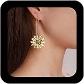 Iaceble Boho Sunflower Dangle Earrings Sunflower Hoop Earrings Gold Floral Flower Earrings Vintage 3D Flower Drop Earrings Jewelry for Women and Girls