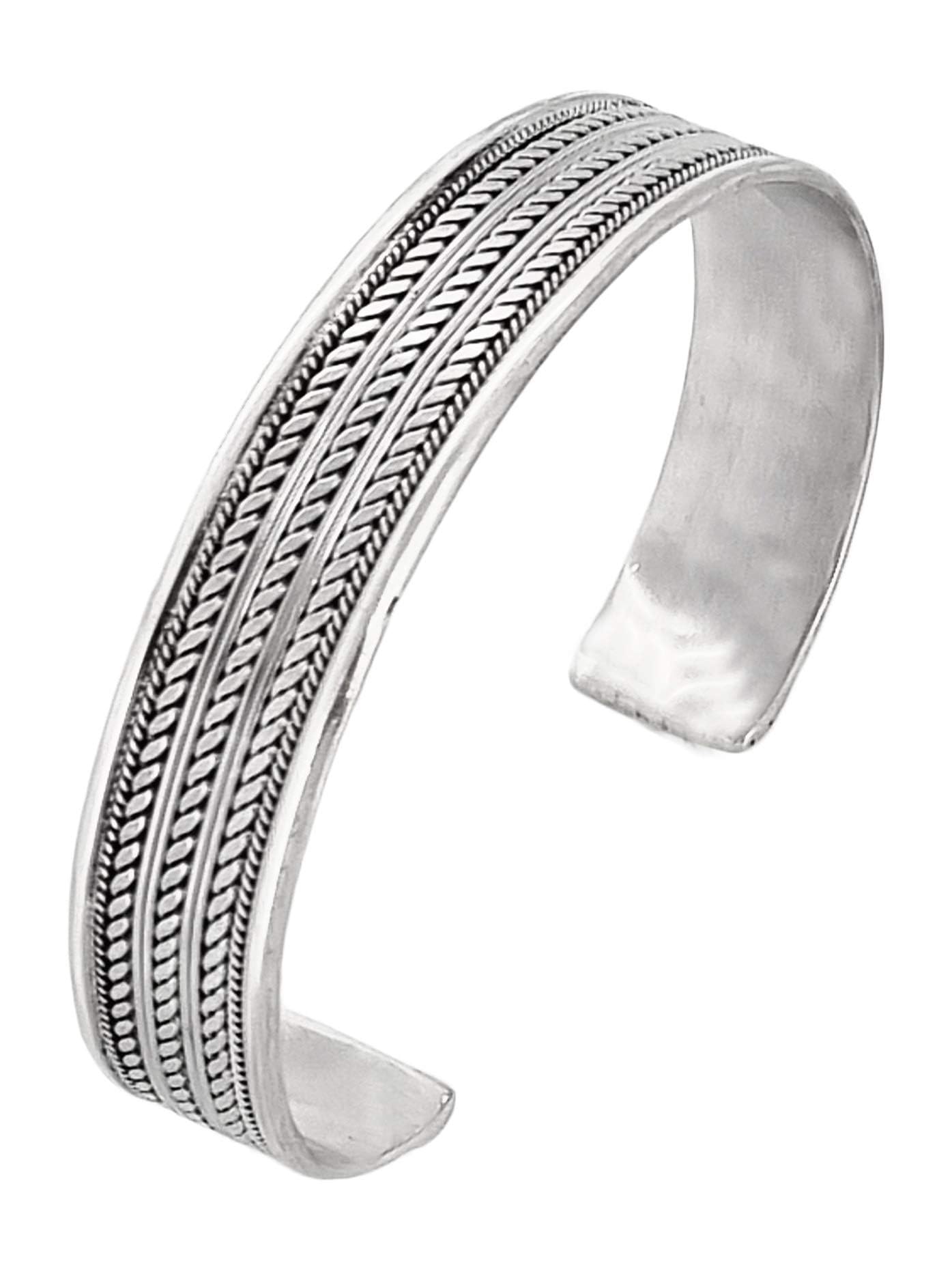 TreasureBay Mens Womens Solid 925 Sterling Silver Bangle Bracelet