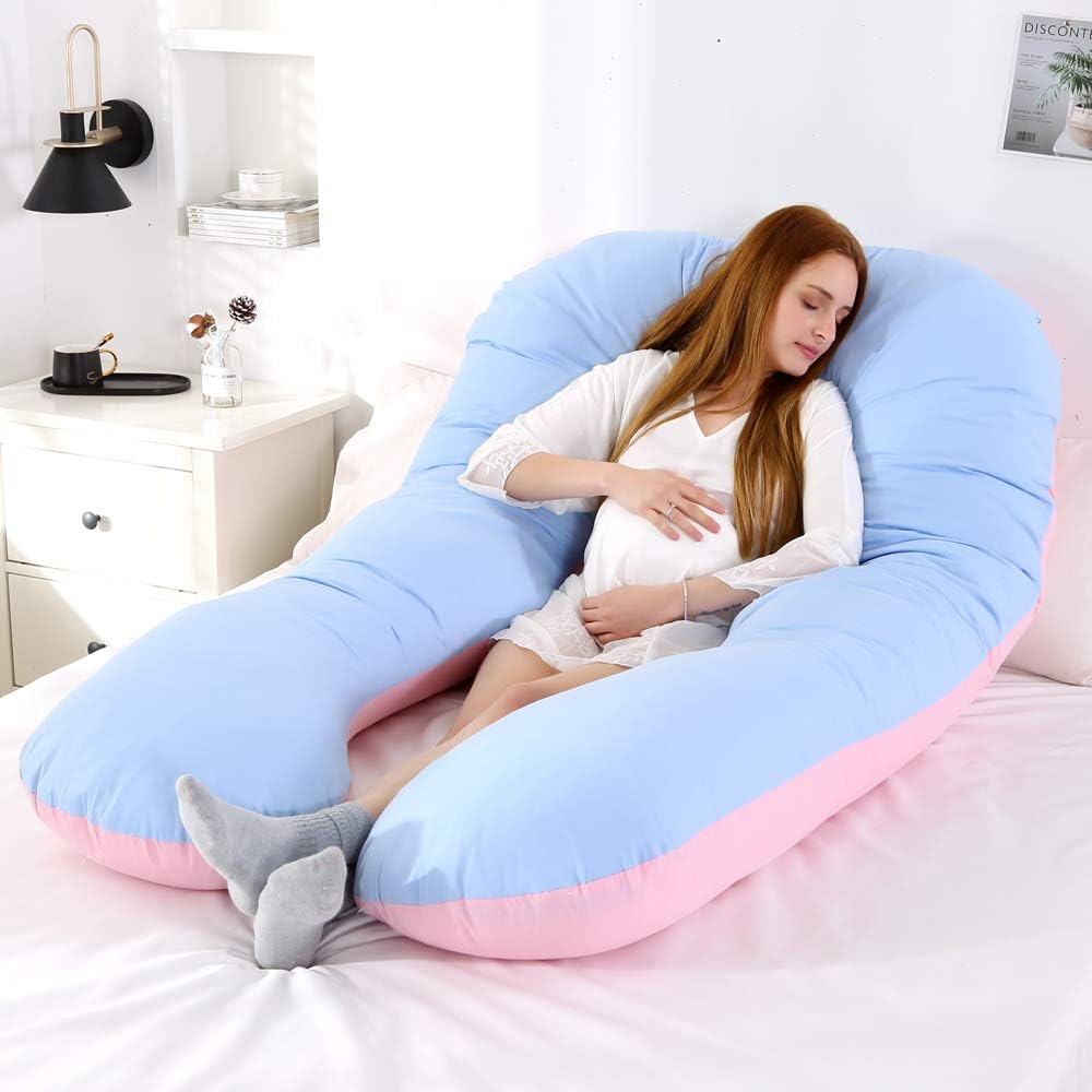 Wicwis 53” Pregnancy Pillow, Full Body U-Shaped Maternity Pillow for Pregnant Women with Cotton Cover, Great for Pregnant or Nursing Women or Pain Suffered, with Support Back, Hips, Legs, Light Multi