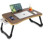 Zapuno Foldable Laptop Bed Table Multi-Function Lap Bed Tray Table with Storage Drawer and Water Bottle Holder, Serving Tray Dining Table with Slot for Eating, Working on Bed/Couch/Sofa