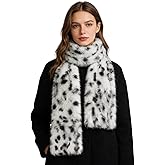 IPENNY Faux Fur Scarf for Women Winter, Leopard Print Fluffy Soft Neck Wrap for Cold Weather, Cozy Luxurious Warm Shawl