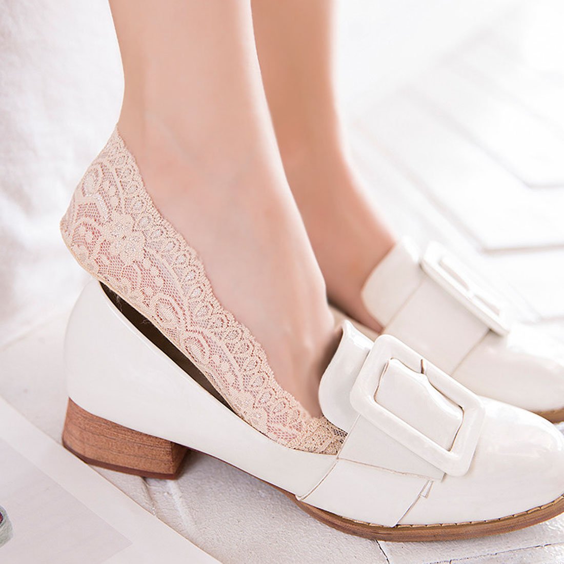 Women\'s Socks 3-6 Pairs Ultra Low Cut Nylon Casual Socks Slip Resistant Socks. (Beige-6)