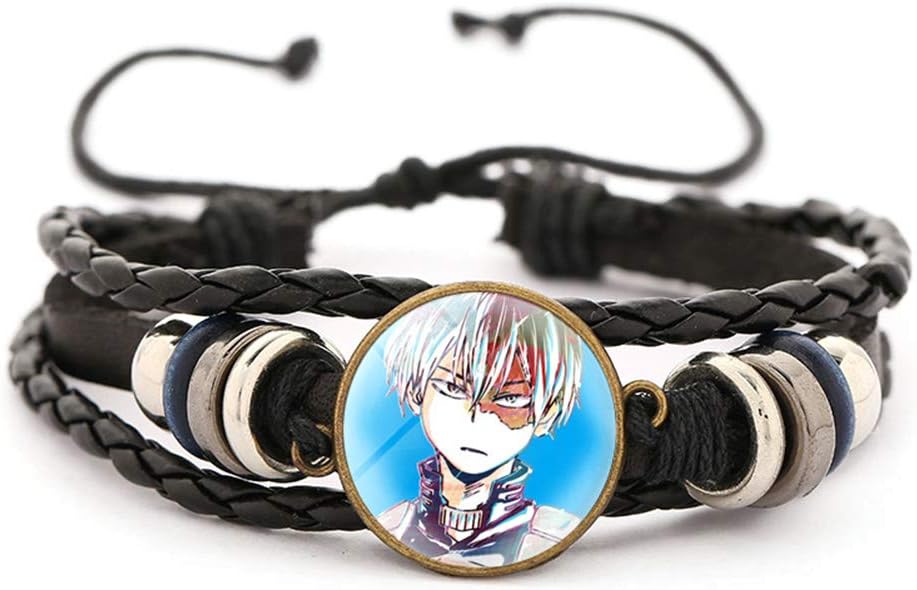 ForUBeauty My Hero Academia Bracelet (Boku no Hero Academia), Izuku Midoriya Todoroki Shoto Katsuki Bakugou Black Leather Vintage Woven Bracelet