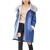 ebossy Women's Sherpa Lined Long Denim Jacket with Removable Faux Fur Collar