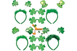 LUKBERA 8 PCS St. Patrick's Day Shamrock Headbands and Sunglasses, Shamrock Head Boppers Clover Glasses for Irish Saint Patrick's Day Party Favors Costume Accessories