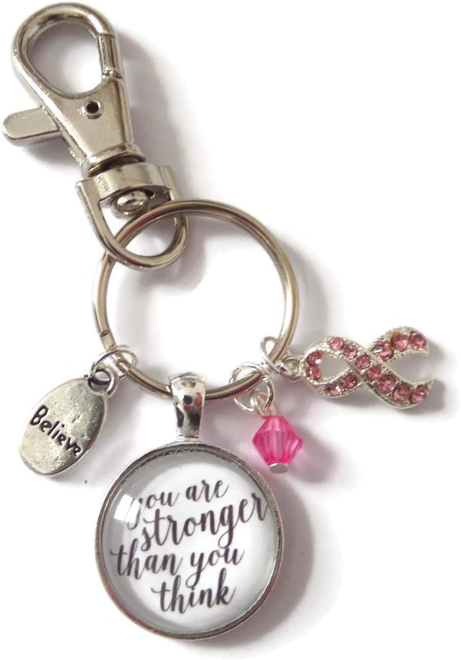 HandmadeSURVIVOR silver alloy charm keychain keyring Breast Cancer themed gift, pink hope ribbon cancer fighter believe stay strong present
