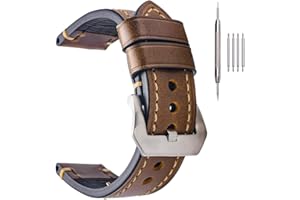 EACHE Leather Watch Bands for Men,Vintage Crazy Horse Leather & Vegetable Tanned Leather & Oil Waxed Thick Leather Watch Bands 20mm 22mm 24mm 26mm