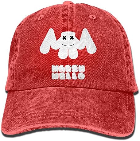 David Flores Marshmello Bounce Unisex Cotton Washed Denim Leisure Hats Adjustable Red