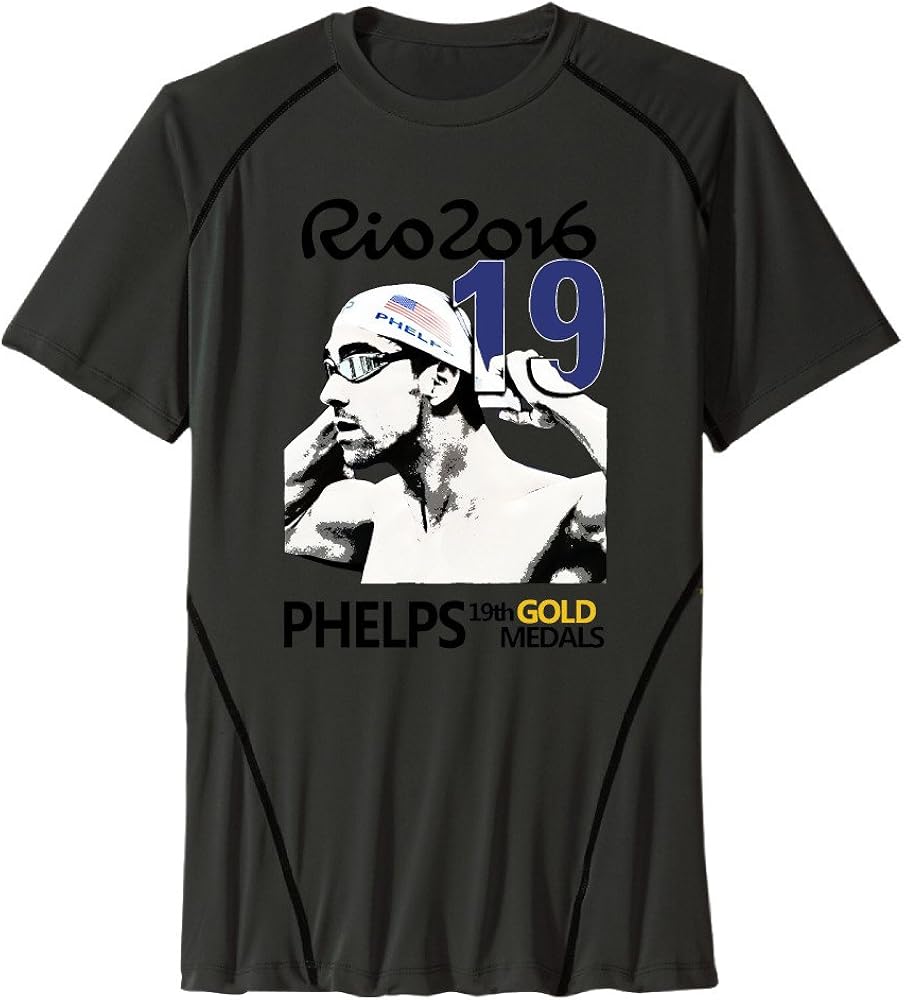 Men's Michael Phelps Olympic 2016 Sport Quick Dry Short Sleeves T-Shirt