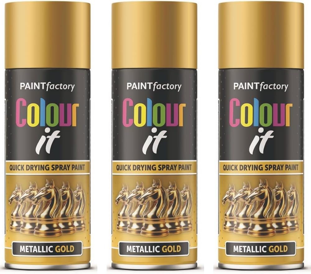 Life Necessities Gold Metallic Spray Paint 3 x 400ml Aerosol