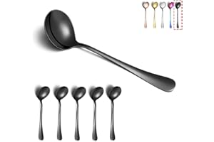 Kyraton Black Soup Spoons, 6-Piece Stainless Steel Round Spoon Set With Titanium Plating, Dinner Silverware Dishwasher Safe