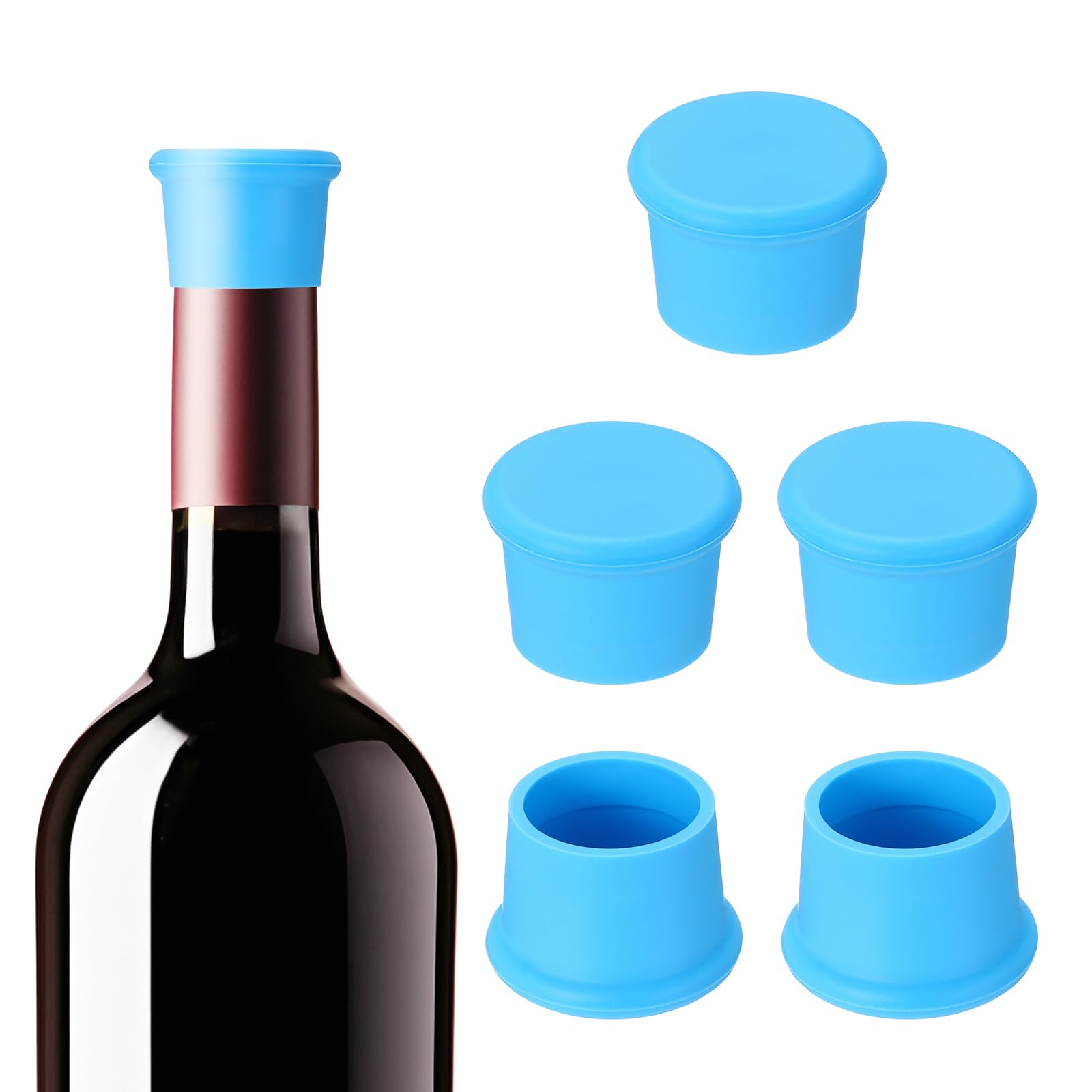 PATIKIL Silicone Wine Stoppers, 6 Pcs Reusable Bottle Cover Wine Corks Bottle Caps Wine Saver Seal Keep Fresh for Beer Beverage Drink, Blue