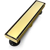 SaniteModar Linear Shower Drain, Gold Shower Drain 12 inch with 2 in 1 Tile Insert Panel, with Hair Strainer and Leveling Feet