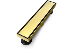 SaniteModar Linear Shower Drain, Gold Shower Drain 12 inch with 2 in 1 Tile Insert Panel, with Hair Strainer and Leveling Feet