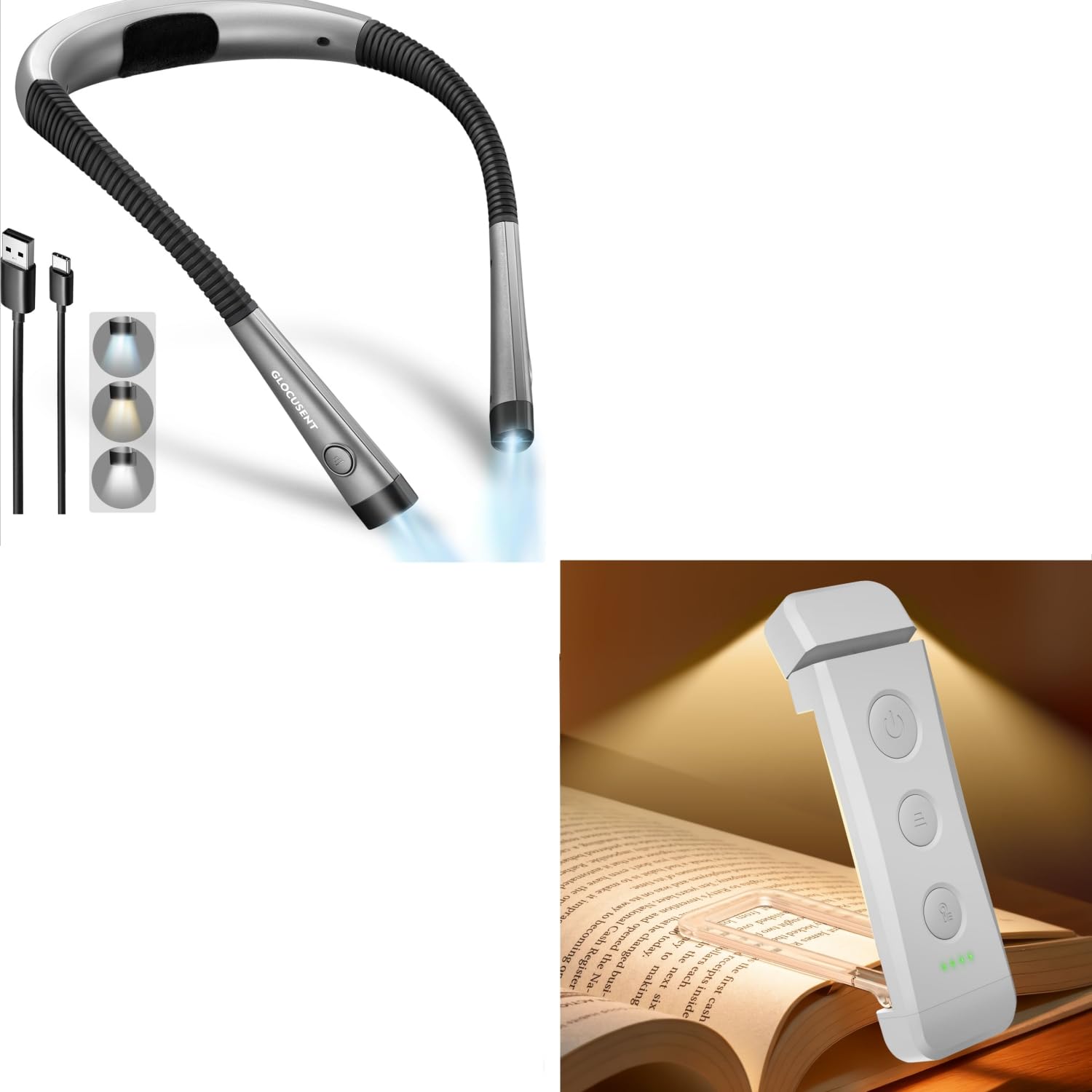 Glocusent 1 Pack Neck Light Bundle 1 Pack Clip on Book Light