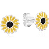 AeraVida Petite Yellow Sunflower Piercing Stacking .925 Silver Stud Earrings | Sunshine Earrings for Women | Fashion Jewelry