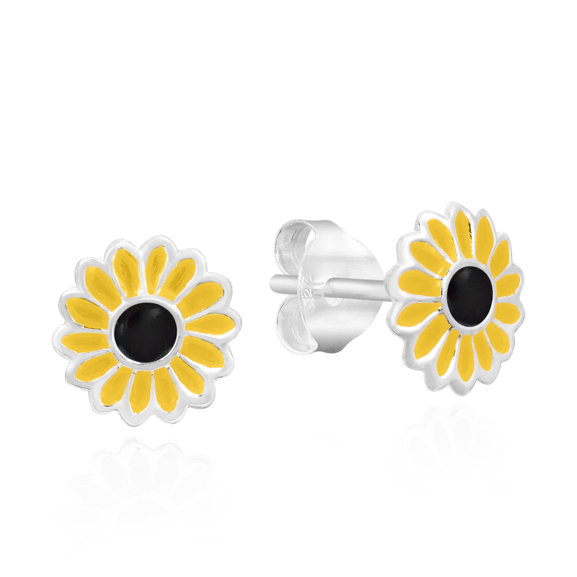 Petite Yellow Enamel Sunflower .925 Sterling Silver Stud Earrings