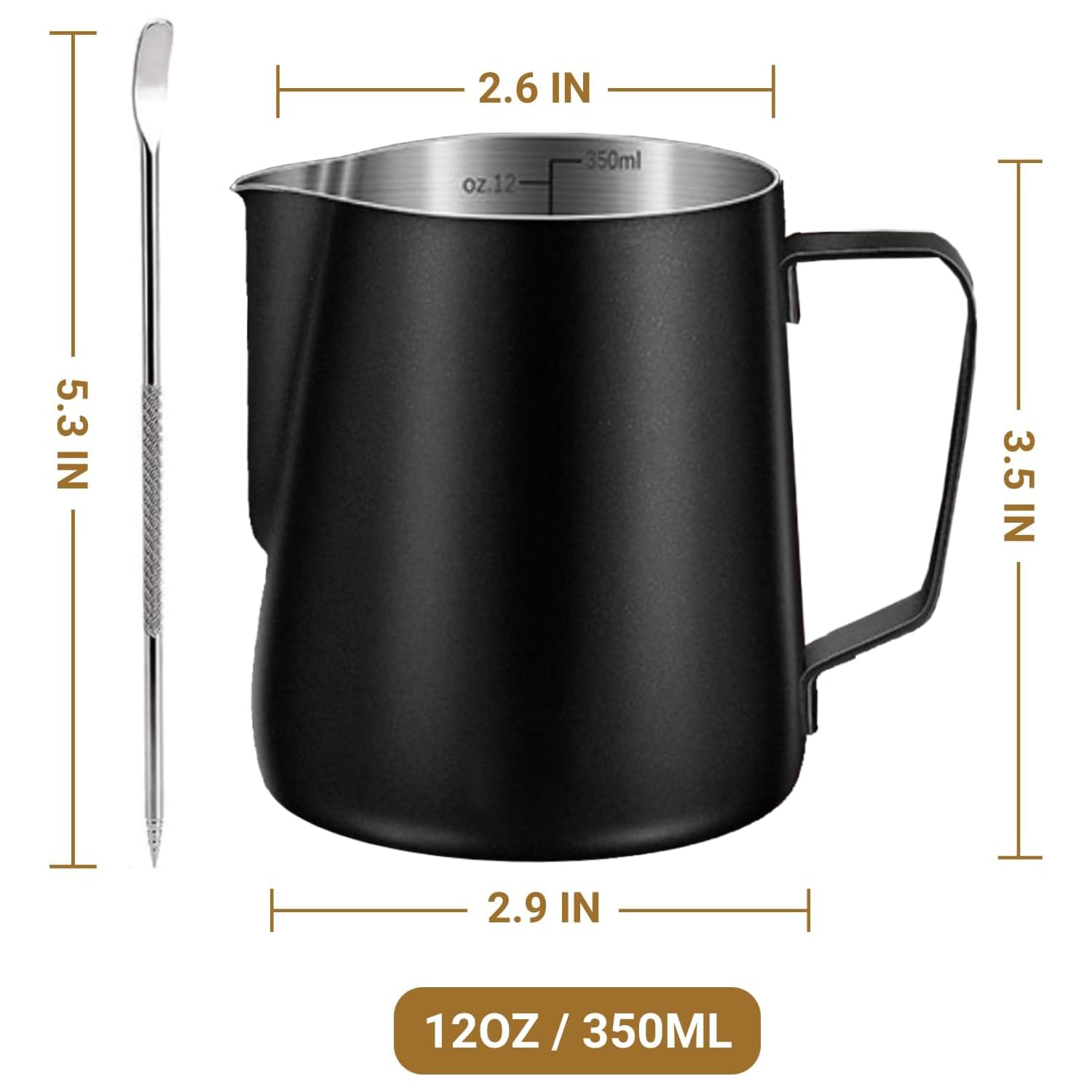 Milk Frothing Pitcher, 350ml/600ml (12oz/20oz) Milk Frother Cup Stainless Steel Jug Steaming Pitcher, Milk Coffee Cappuccino Latte Art Barista Steam Pitchers Milk Jug Cup with Decorating Pen
