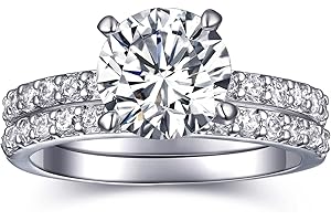 AONED 2 CT Round Cut Engagement Rings for Women Fake Wedding Ring Band Promise Rings for Her, Cubic Zicornia Ring 2 PCS, Size 4-11