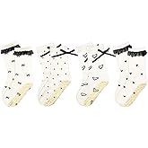 COARVXA 4Pairs Cute Pilates Grip Socks for Women Lace-trimmed Bow Pattern Non Slip Grip Socks for Yoga, Barre, Barefoot