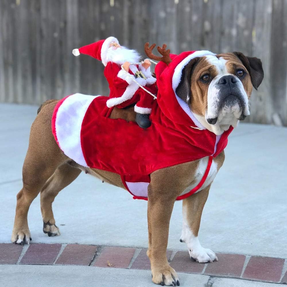MARXIAO Pet Dog Christmas Clothes Santa Claus Riding Deer Dogs Dress Up Christmas Costume for Parties, Games, Outdoor Activities