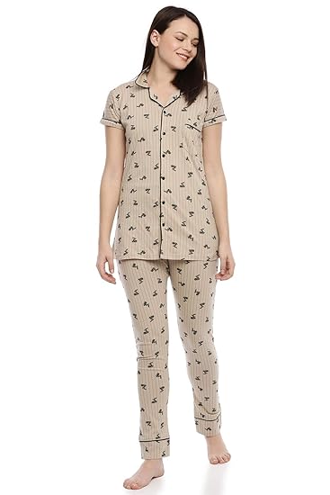 Womens Printed Maternity Nightsuit -Top and Bottom Set