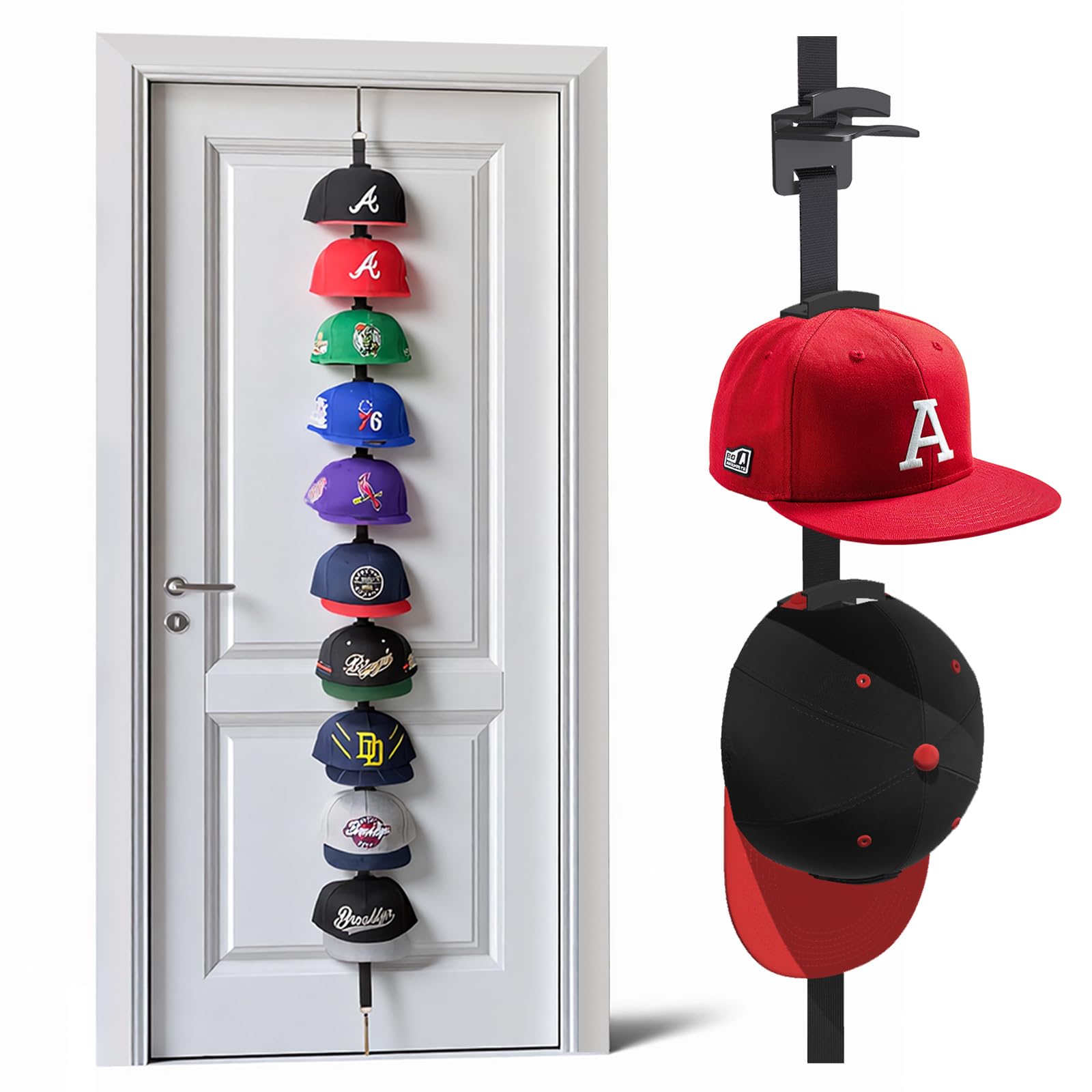 Aoodaily Hat Rack for Door - Two-Way Hanging Caps with Display Hooks and Hanger, Hat Organizer for Baseball Caps, Over the Door Hat Storage Organizer for Bedroom, Entrance or Garage Doors - 1 Pack