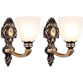 NOXARTE 2 Pack Vintage Wall Sconce Brass Wall Mounted Light Ceiling Fixture with Milk White Glass Shades for Living Room Bedr