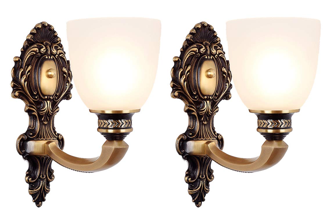 Photo 1 of NOXARTE 2 Pack Vintage Wall Sconce Brass Wall Mounted Light Ceiling Fixture with Milk White Glass Shades for Living Room Bedroom Hallway