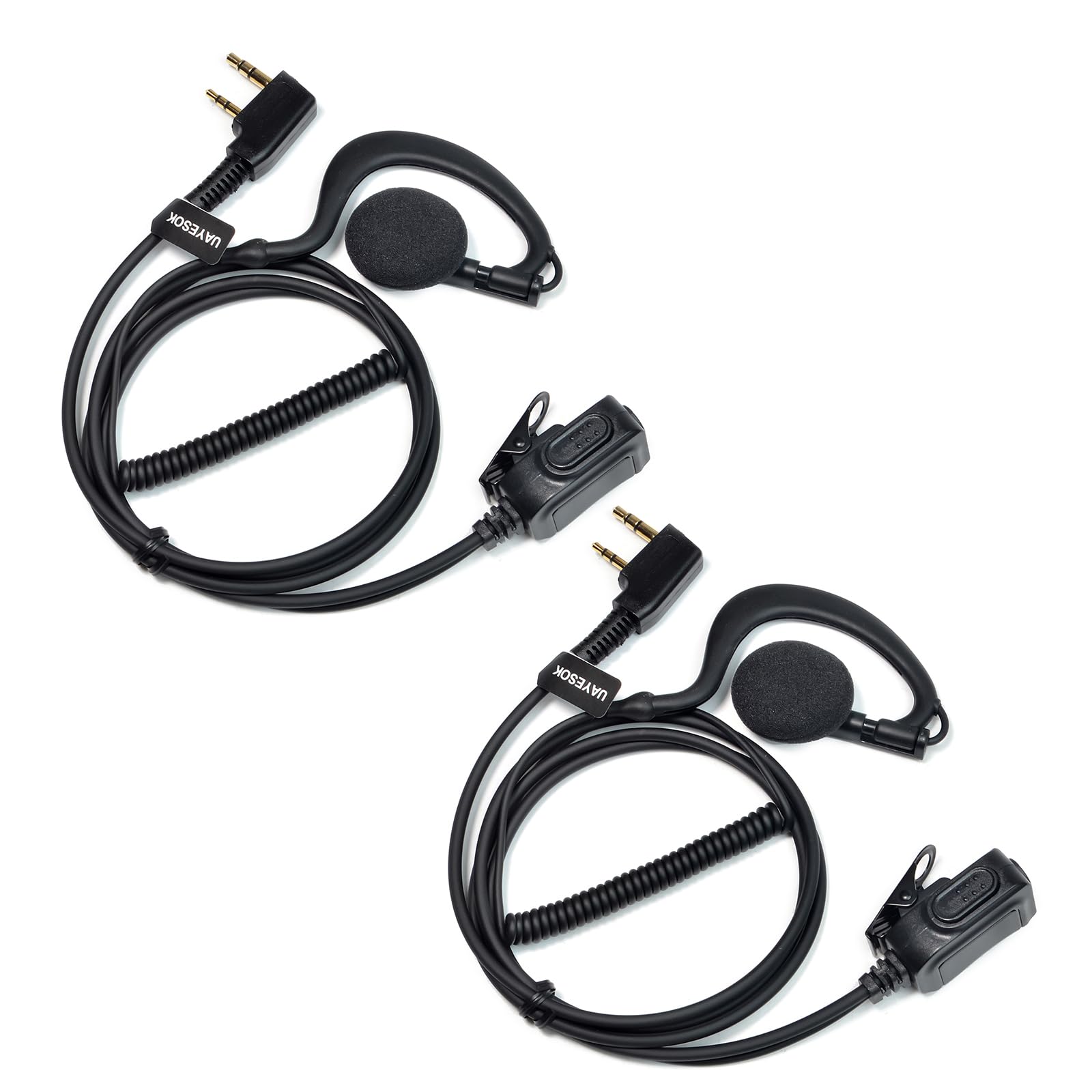 UAYESOK G Shape Walkie Talkie Earpiece Surveillance Headset with PTT Mic Compatible with 2 Pin Kenwood Baofeng UV-5R 888S BF-F8HP UV-82 Quansheng UV-K5 Retevis TYT Security Two Way Radio (2 PCS)