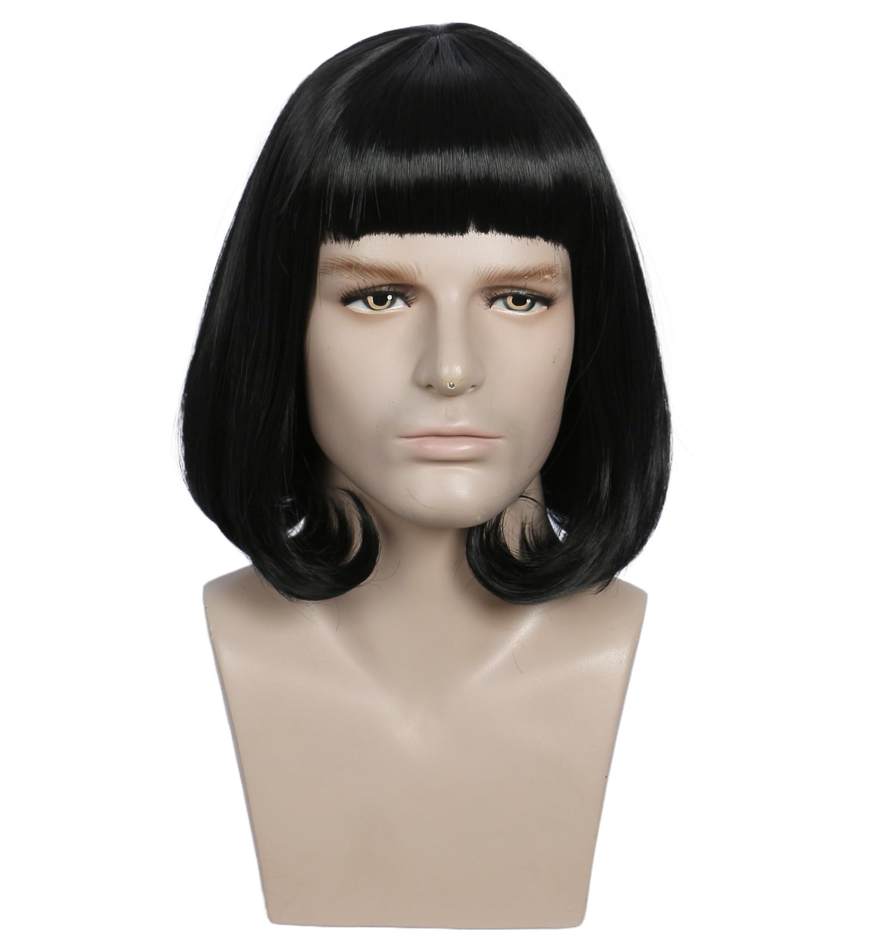 Linfairy Cosplay Unisex Black Wig with Bangs Short Straight Halloween Cosplay Costume Party Wigs for Men (Black)