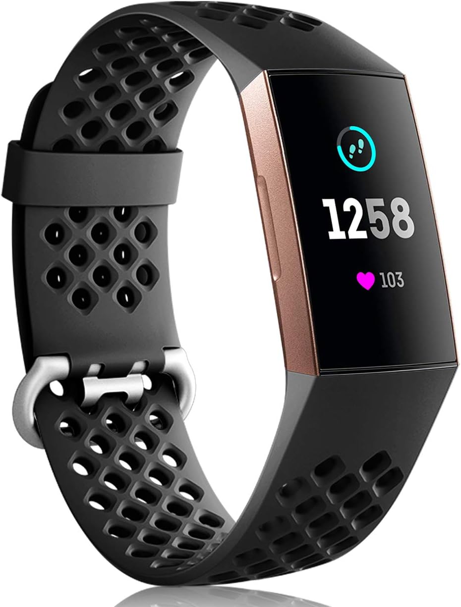Nofeda Bands Compatible with Fitbit Charge 4 / Charge 3 / Charge 3 SE, Air Holes Breathable Sport Wristband Replacement for Fitbit Charge 3/ Charge 4 Fitness Tracker Women Men, Small, Black