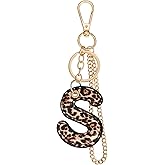 Winssigma Leopard Letter Keychain for Women, PU leather Initial Letter Keyring Keychain Accessories Purse Handbags Charm