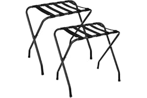 USTECH Luggage Rack-Single Tier, Black, Fully Asssembled, Folable Rack for Guest Room (Pack of 2)