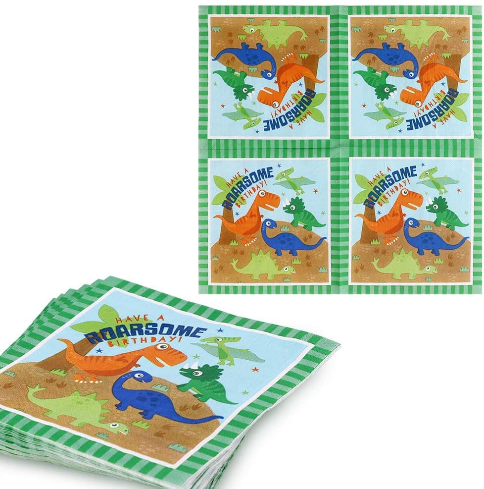 HAPYCITY 144 Pieces Dinosaur Birthday Party Supplies Set Serves 24