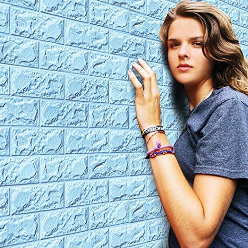 Lowprofile PE Foam 3D Wallpaper Embossed Brick Stone Removable Wall Decor DIY Wall Stickers Home Decoration (Sky Blue)