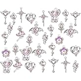 PH PandaHall 33pcs Gothic Charms Pendants, 11 Styles Pink Rhinestone Dangle Pendant Platinum Heart Charm Vintage Metal Alloy Cross Flower Moon Charms Bulk for DIY Jewelry Necklaces Earring Crafts Supplies