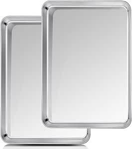 TeamFar Baking Sheet, 20’’×14’’×1’’, Cookie Sheet Half Sheet Baking Pans Stainless Steel, Non Toxic &amp; Healthy, Heavy Duty &amp; Thick Gauge, Mirror Finish &amp; Dishwasher Safe - 2 Piece
