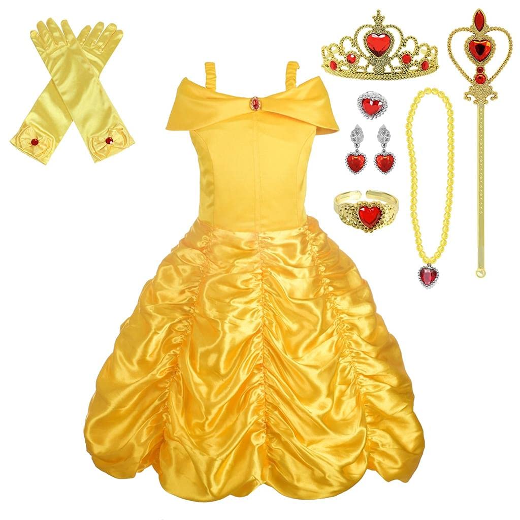 Lito Angels Princess Costume Iconic Fancy Dress Up Gold Gown with Accessories for World Book Day Baby Girls Age 12-18 Months