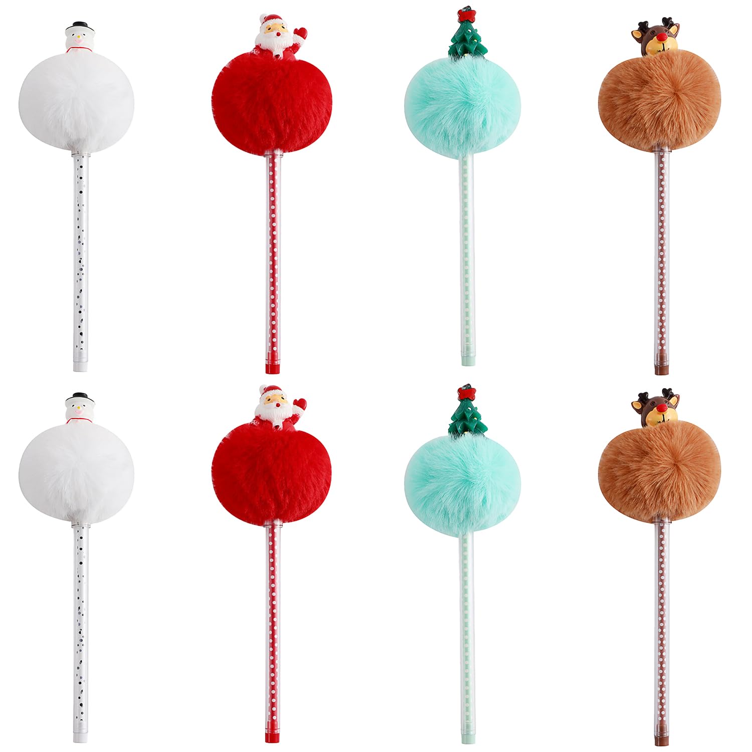 MEISH Christmas Pens Plush Cartoon Ballpoint Pen Pompom Ballpoint Writing Pens Novelty Ballpoint Pens for Kids School Supplies (8)