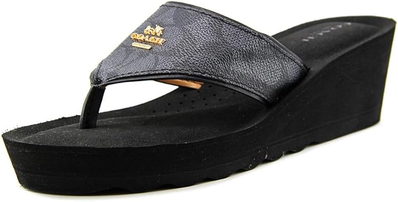 coach black wedge flip flops