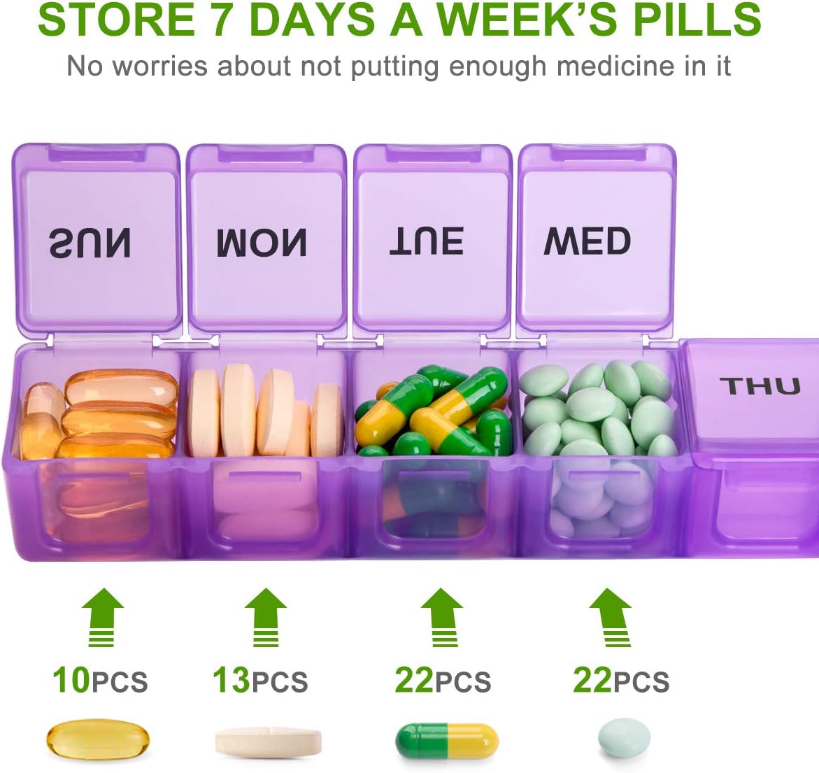 Extra Large Weekly Pill Organizer, Sukuos XL Daily Pill Cases for Pills/Vitamin/Fish Oil/Supplements (Purple): Health & Personal Care