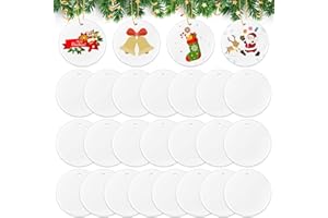 BILLBOTK 26 Pieces Ceramic Sublimation Ornaments Blanks, 2.87 Inches Ceramic Ornaments for Sublimation Christmas Ornaments Blanks Discs Ceramic Ornaments to Paint