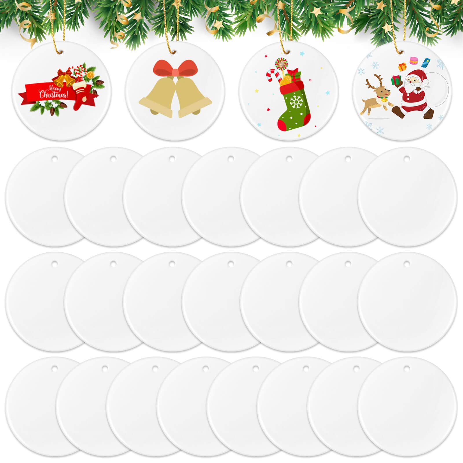 Photo 1 of 26 Pieces Ceramic Sublimation Ornaments Blanks, 2.87 Inches Ceramic Ornaments for Sublimation Christmas Ornaments Blanks Discs Ceramic Ornaments to Paint