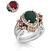 Elegant Reversible 925 Sterling Silver Ring for Women Jewelry - Handcrafted in Turkey, Featuring Drop Shape Pear Cut Emerald Ruby Jade 925 Sterling Silver Ring Size